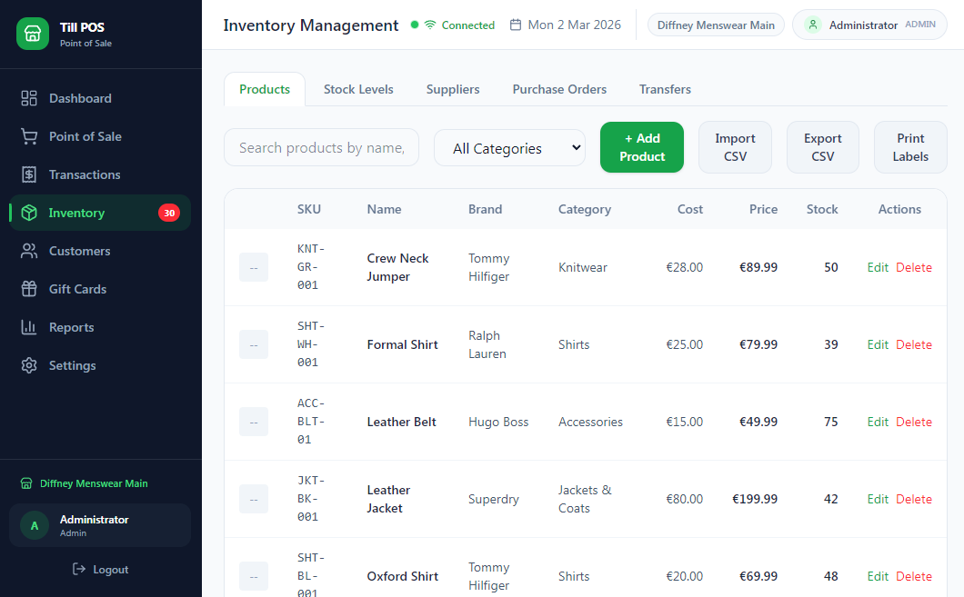 Inventory management dashboard